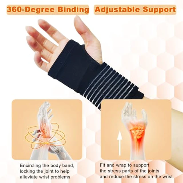 Alt view image 5 of 6 - 2 Pack Wrist Brace, Compression Wrist Support Splint for Women Men, Adjustable Wrist Strap Compression Wraps Fit Right Left Hand for Fitness, Carpal Tunnel Arthritis, Tendonitis, Wrist Pain