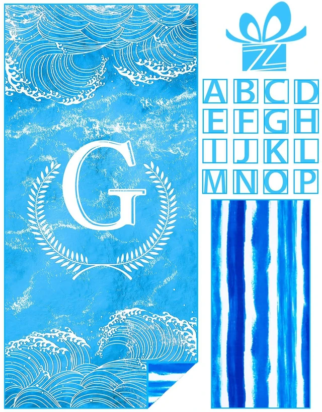 Main image of Personalized Monogrammed Thin Beach Towel Sand Free Quick Dry Super Absorbent Customized Initial Letter Lightweight Oversized Pool Swim Microfiber Towels G Gifts for Women