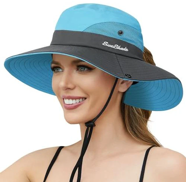 Alt view image 2 of 4 - Womens Sun Hat with Ponytail Hole, UV Protection Foldable Beach Fishing Hat