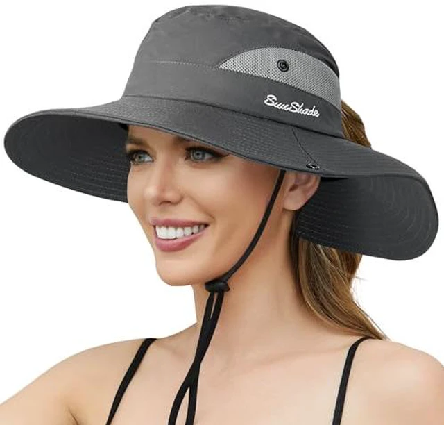 Alt view image 3 of 4 - Womens Sun Hat with Ponytail Hole, UV Protection Foldable Beach Fishing Hat