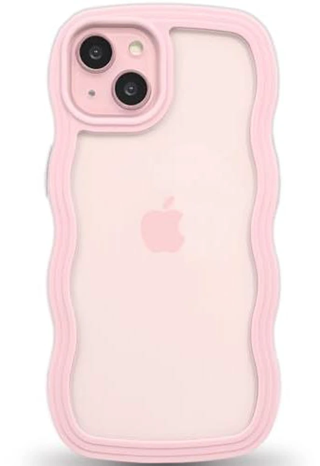 Alt view image 2 of 6 - Anuck for iPhone 15 Case Wavy Edge Clear Back Design, Anti-Slip Grip Cute Wave Curly Frame Shape Shockproof Soft TPU & Hard Bumper Protective Phone Case Cover for Women Girls, Pink