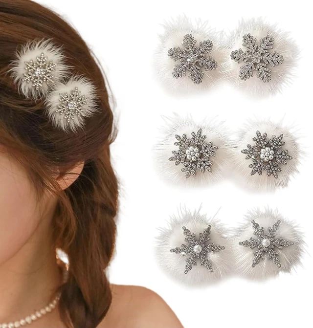 Main image of Snowflake Hair Clip, 6 PCS, Plush Hairpin for Girls, Women | Hair Barrettes, Accessories Decoration