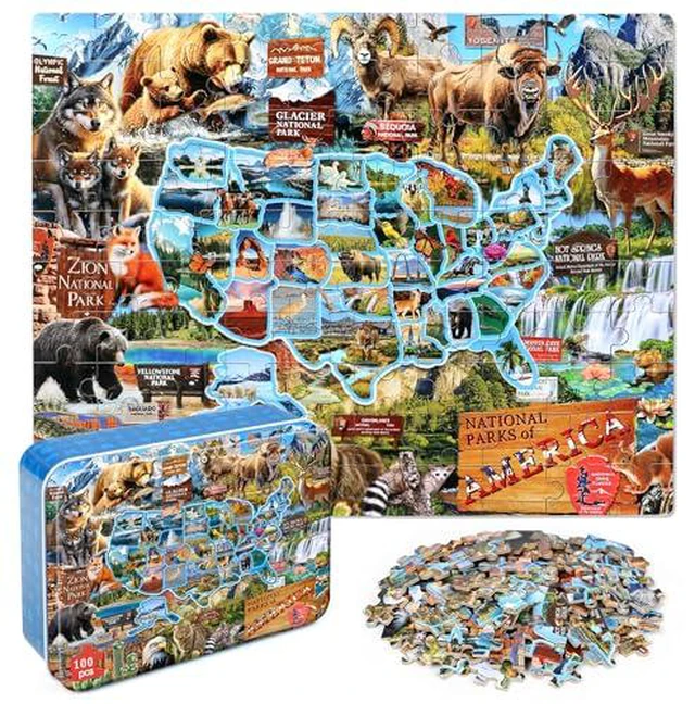 Alt view image 6 of 6 - LELEMON Puzzles for Kids Ages 4-6,Construction Site 100 Piece Puzzles for Kids Ages 4-8 in a Metal Box,Educational Jigsaw Puzzles 100 Piece Puzzle Games Puzzle Toys for Girls and Boys
