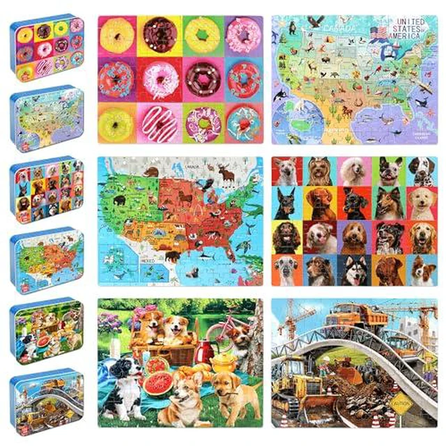 Alt view image 3 of 6 - LELEMON Puzzles for Kids Ages 4-6,Construction Site 100 Piece Puzzles for Kids Ages 4-8 in a Metal Box,Educational Jigsaw Puzzles 100 Piece Puzzle Games Puzzle Toys for Girls and Boys
