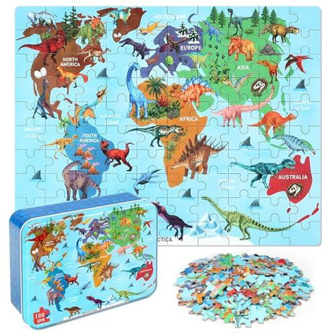 Alt view image 4 of 6 - LELEMON Puzzles for Kids Ages 4-6,Construction Site 100 Piece Puzzles for Kids Ages 4-8 in a Metal Box,Educational Jigsaw Puzzles 100 Piece Puzzle Games Puzzle Toys for Girls and Boys