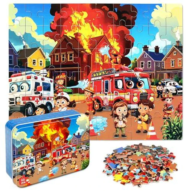 Alt view image 5 of 6 - LELEMON Puzzles for Kids Ages 4-6,Construction Site 100 Piece Puzzles for Kids Ages 4-8 in a Metal Box,Educational Jigsaw Puzzles 100 Piece Puzzle Games Puzzle Toys for Girls and Boys