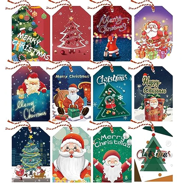 Alt view image 2 of 3 - GZCQLKOR 120 Pcs Christmas Gift Tags, Christmas Hanging Tag Label for Christmas DIY Decorations Present Wrapping, with 20m / 66ft Christmas Ribbons, Gift Decoration, 12 Styles