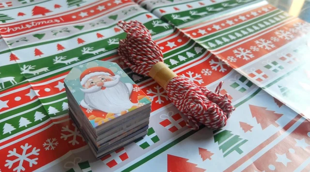 Alt view image 3 of 3 - GZCQLKOR 120 Pcs Christmas Gift Tags, Christmas Hanging Tag Label for Christmas DIY Decorations Present Wrapping, with 20m / 66ft Christmas Ribbons, Gift Decoration, 12 Styles