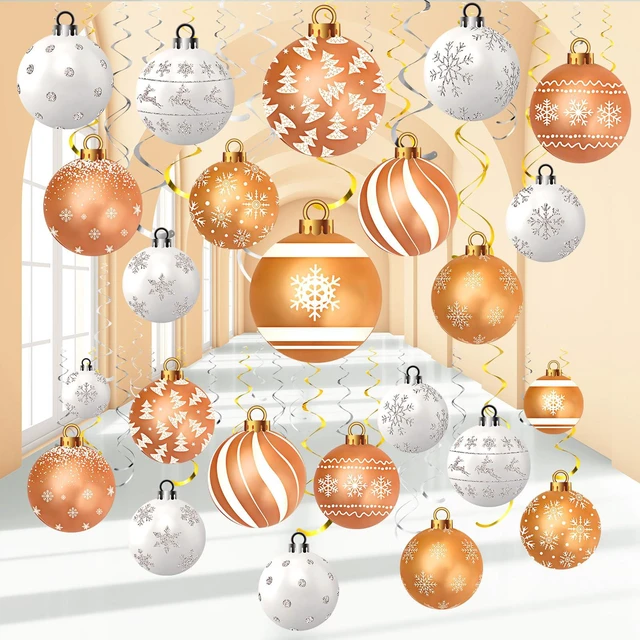 Main image of 54 Pcs Christmas Hanging Decorations Set Hanging Foil Swirls Decor Ball Ornament Ceiling Decorations for Holiday Baby Shower Winter Party Supplies(White Gold)