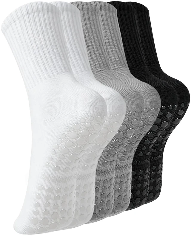 Main image of Pilates Socks with Grips for Women, 3 Pairs Non Slip Grip Socks for Yoga, Barre, Dance, Home, Hospital, Workout
