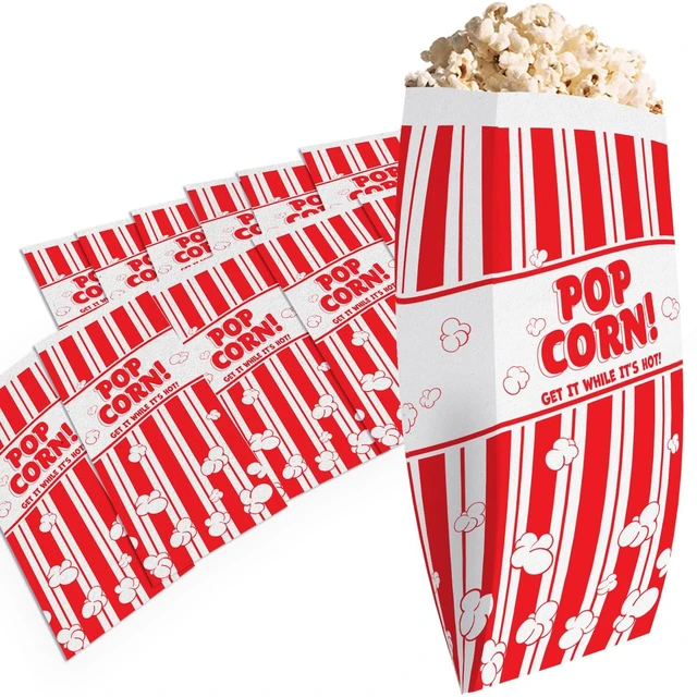 Main image of Grease Resistant Popcorn Bags 25 Pack. Single Serving 1oz Paper Sleeves in Nostalgic Red/White Design Movie Theme Party and Old Fashioned Carnivals & Fundraisers Old School Supplies