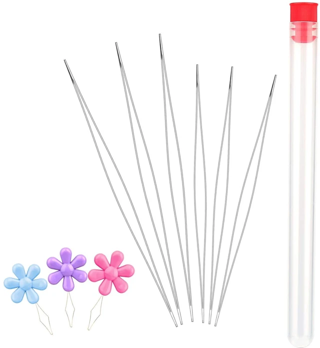 Main image of 6 Pieces Beading Needles, 2 Sizes Collapsible Eye Needles for Beading