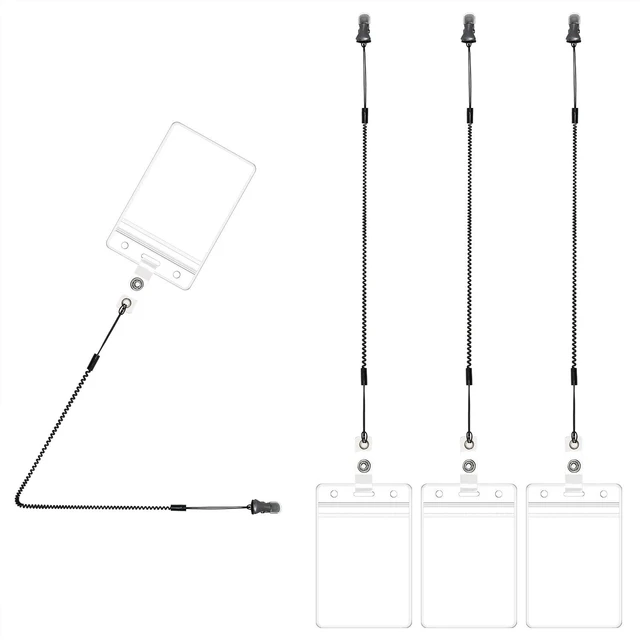 Main image of 4 Sets ID Badge Holder Retractable Clip with Plastic Elastic Lanyards Vertical Nme Work Badge Holder Sleeves for Office Key Cards Employees (Black)