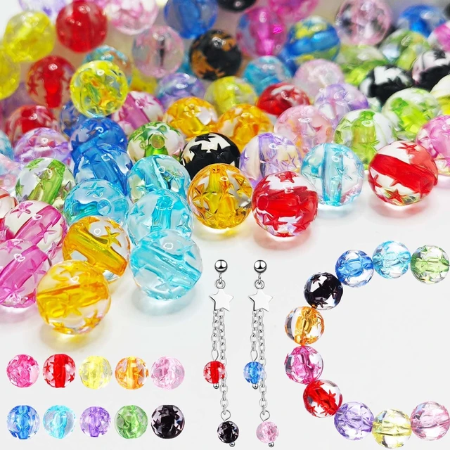 Main image of 100 Pcs Round Beads for Jewelry Making, Acrylic Circle Spacer Bead with Star Pattern, Loose Sparkly Clear Decorative Beads Kits for Bracelets Earring Crafts Keychain Supplies (Colorful,9.3x9.7mm)