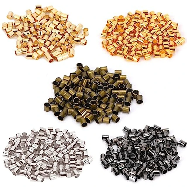 Alt view image 2 of 2 - 500Pcs Crimping Beads for Jewelry Making, Crimp Tube Beads, Beads Tube Column Stoppers, Crimp Beads Cord End Tube, Crimping Tube Accessories for DIY Jewelry Making(5 Colors)