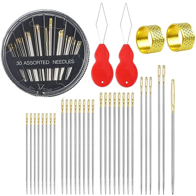 Main image of 30Pcs Hand Sewing Needles 6 Sizes Large Eye Embroidery Steel Needles Kit with 2 Threaders for DIY Craft Projects,Quilting,Darning Handsewing,Sewing Repair