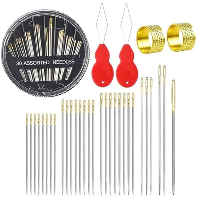 Alt view image 2 of 2 - 30Pcs Hand Sewing Needles 6 Sizes Large Eye Embroidery Steel Needles Kit with 2 Threaders for DIY Craft Projects,Quilting,Darning Handsewing,Sewing Repair