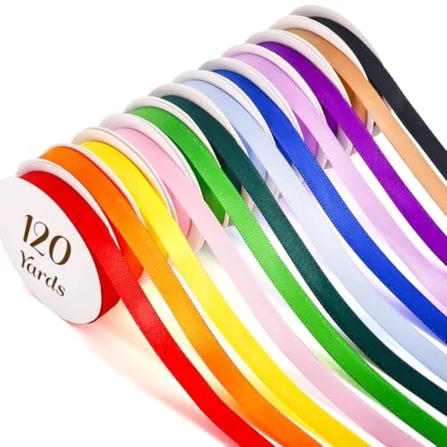 Alt view image 2 of 2 - Rainbow Satin Ribbon 3/8 Inch x 12 Rolls (10 Yds/Roll, 120 Yds Total), Double Face Solid Color Set for Gift Wrapping, Hair Bows, Crafts, Sewing, Wedding, Party & Flower Bouquet Decorations