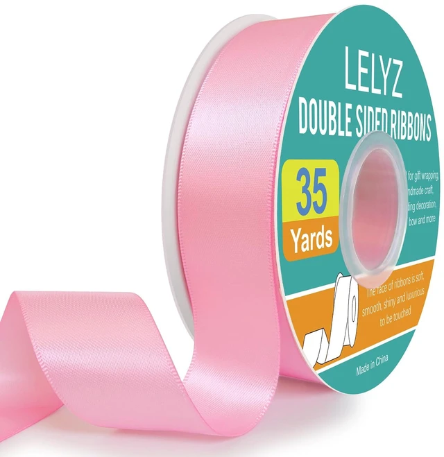 Main image of Double Faced Satin Ribbon Pink,1" x 35 Yards Polyester Solid Fabric Ribbons Roll for Crafts,Gift Wrapping,Birthday Party Wedding Decorations,Hair Bows,Sewing,Invitation Cards, Flower, Christmas