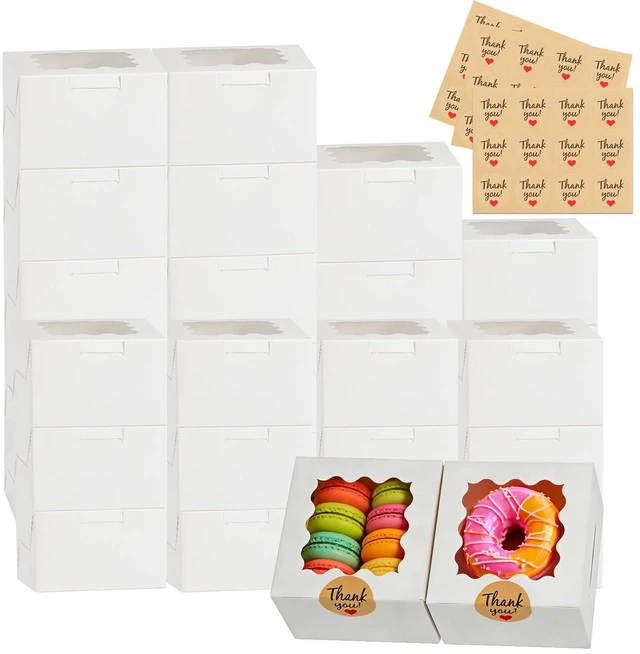 Main image of 26 Pcs Cookie Boxes with Window, 4x4x2.5 Inches, for Dessert Pastry