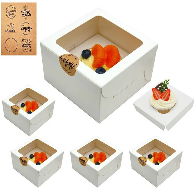 Main image of Single White Cupcake Boxes with Window, 6 Sets 4.5x4.5x3 Inch