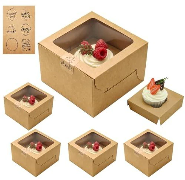 Alt view image 2 of 3 - Single Kraft Cupcake Boxes with Window, 6 Sets 4.5x4.5x3 Inch