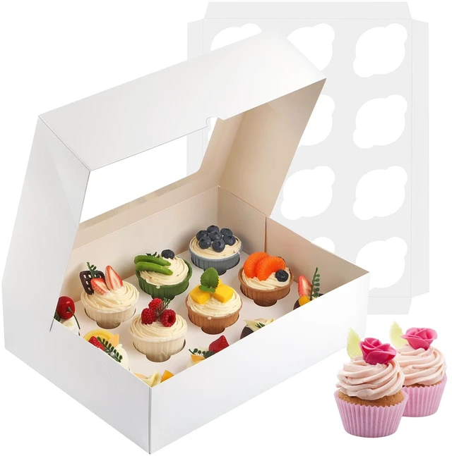 Main image of Cupcake Box, Disposable Cupcake Container Bulk, Auto-pop up, 2 Pcs, White