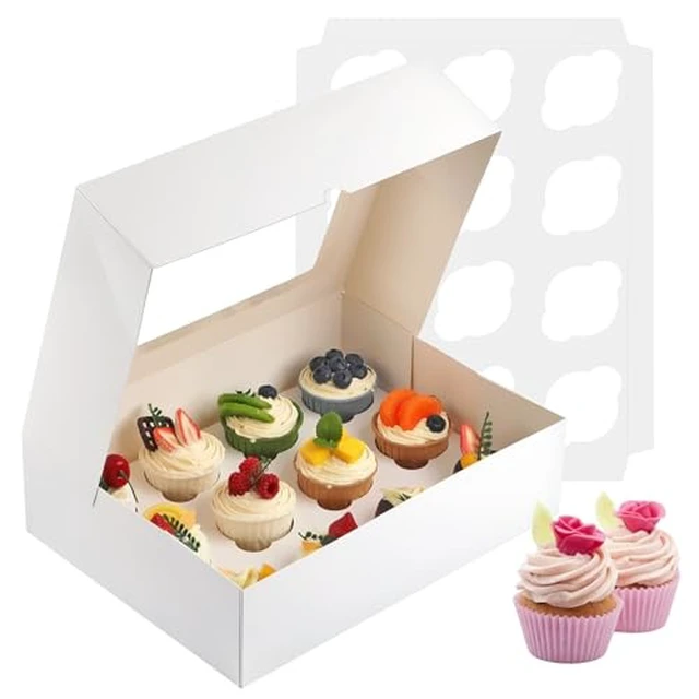 Alt view image 2 of 6 - Cupcake Box, Disposable Cupcake Container Bulk, Auto-pop up, 2 Pcs, White