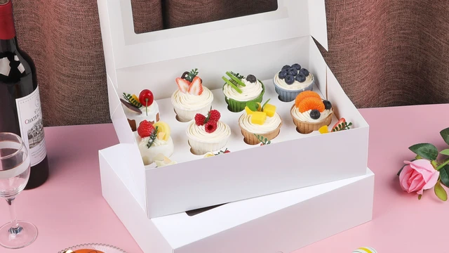 Alt view image 4 of 6 - Cupcake Box, Disposable Cupcake Container Bulk, Auto-pop up, 2 Pcs, White