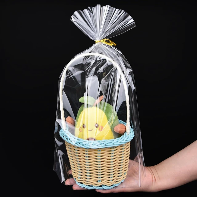 Main image of 50 Pcs Bottom Gusset Bags 8"x 12" Clear Cello Cellophane Treat Goodie Bags with Gold Twist Ties, Party Favor Packaging, Gift Mug Wrapping