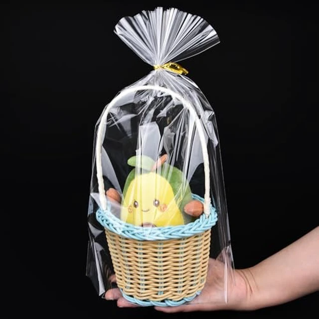 Alt view image 2 of 2 - 50 Pcs Bottom Gusset Bags 8"x 12" Clear Cello Cellophane Treat Goodie Bags with Gold Twist Ties, Party Favor Packaging, Gift Mug Wrapping