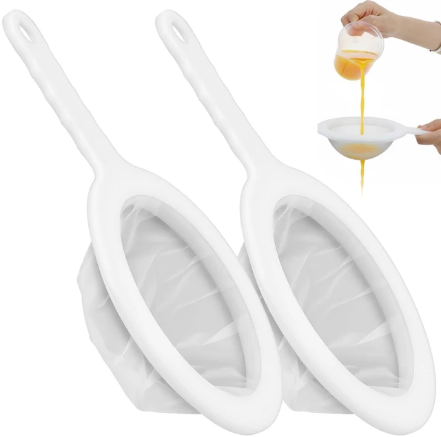 Main image of 2 Pcs Fine Mesh Strainer Small Plastic Juice Strainer After Juicing Fine Mesh Sieve with Handle Cheese Cloths for Straining Tea Coffee Juice Yogurt and Soup Kitchen Accessories (120+200Mesh)