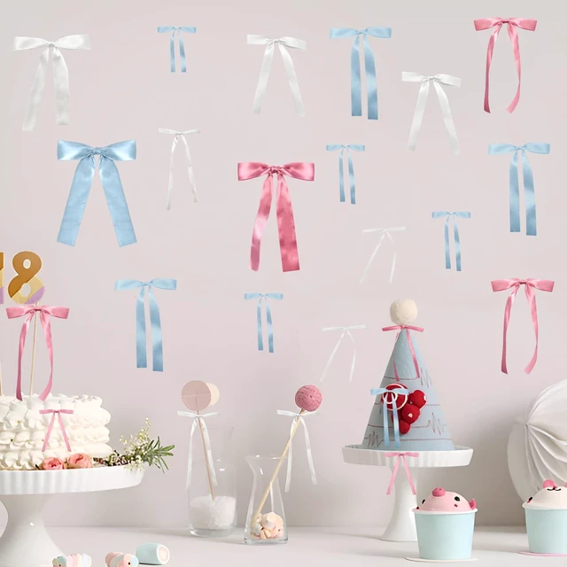 Main image of 48Pcs Pink Bow Wall Decor, Satin Ribbon Bow Birthday Decorations Photo Backdrop Party Decor for Birthday Baby Shower Bachelorette Wedding Party Room Bedroom
