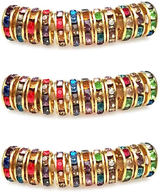 Main image of Rondelle Spacer Beads Round Crystal Czech Rhinestone for Bracelets Necklaces Jewelry Making Accessories (Golden/Multicolor,4mm/100pcs)