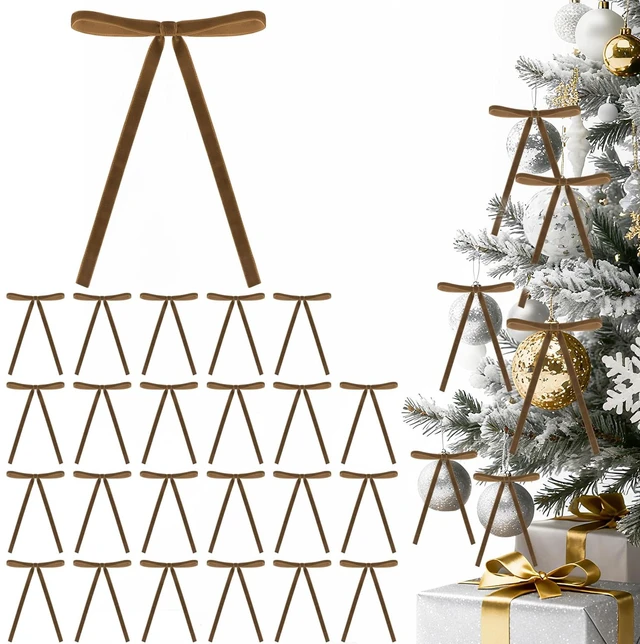 Main image of 24 PCS Brown Velvet Christmas Ornaments, Pre-Tied Vintage Velvet Bows for Christmas Tree, Garland and Fireplace Décor, 5x7 Inch Elegant Ribbon Bows for Gifts, Indoor Holiday Decorations (3/8")