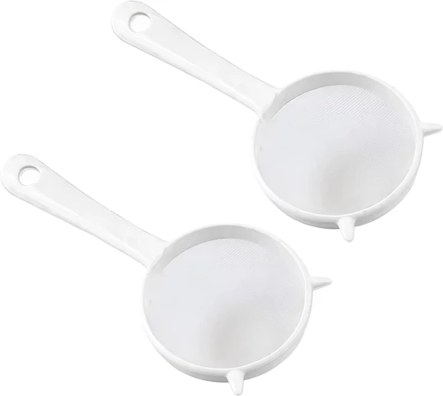 Main image of 2 Pcs Small White Mesh Kitchen Sifter - Plastic Mesh Strainers Sieve,Colanders and Sieve with Handle for Tea Pasta Flour Rice Fruits Vegetable, Food Strainers