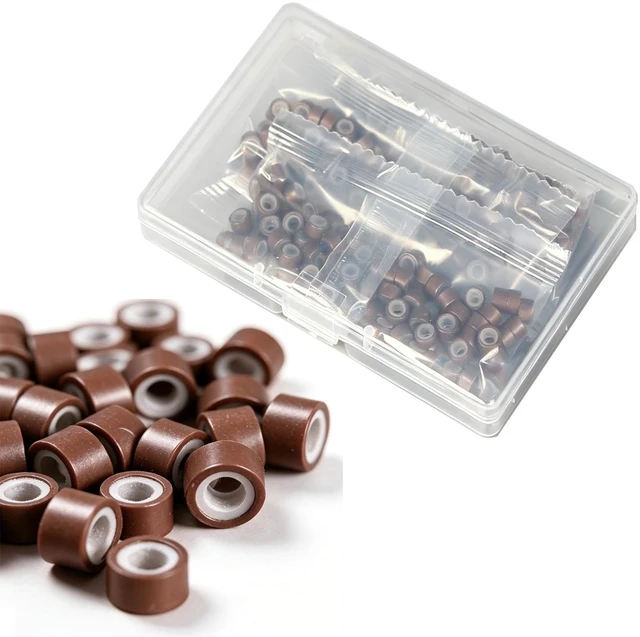 Main image of 200PCS 5mm Micro Ring Beads, Invisible Gentle No Fall, Pro-Grade Aluminum Soft Silicone Fadeless, Salon-Tested for I-Tip Hair Tinsel, Brown Beads for Thin Hair Home Salon