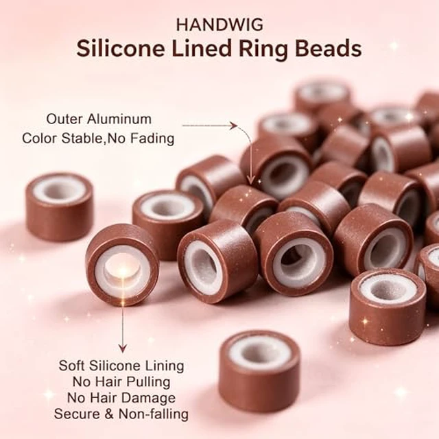 Alt view image 4 of 7 - 200PCS 5mm Micro Ring Beads, Invisible Gentle No Fall, Pro-Grade Aluminum Soft Silicone Fadeless, Salon-Tested for I-Tip Hair Tinsel, Brown Beads for Thin Hair Home Salon