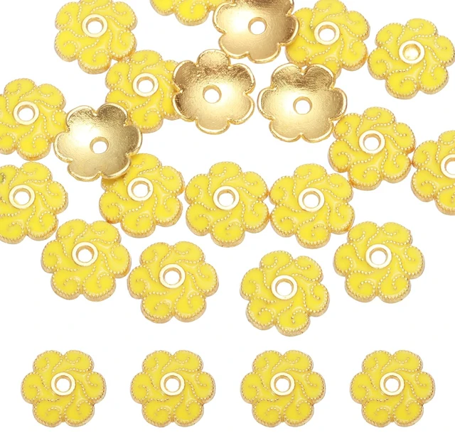 Main image of 20 Pcs 8.5x2 mm Flower Beads Caps, Enamel Little Floral Bead End Spacers Jewelry Making Supplies Charm for DIY Bracelet Earring Necklace Hair Pin Accessory (Yellow)