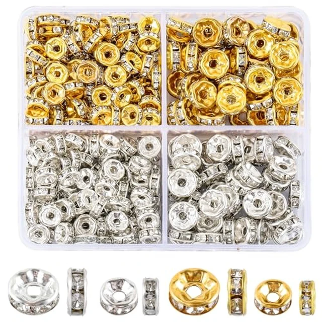 Alt view image 2 of 2 - 345PCS Rondelle Spacer Beads for Jewelry Making, 6mm, 8mm Rhinestone Spacer Beads for Beaded Pens, Silver and Gold Spacers Bead for Necklace Bracelet Earring DIY and Craft Projects