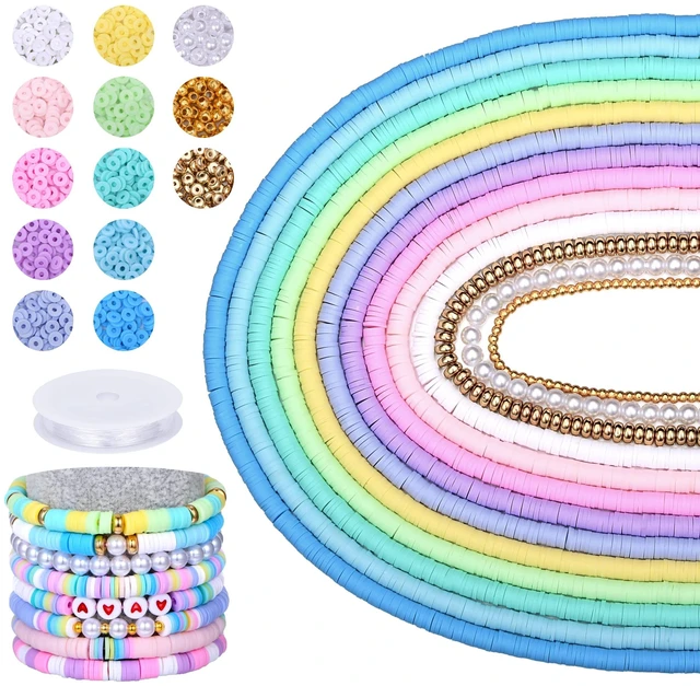 Main image of 3750PCS Clay Beads for Bracelets Making Polymer Clay Beads Kit with Pearl Beads Spacer Beads, Disc Heishi Beads Set for Jewelry Making Necklace Bracelet Earrings Finding, Macaroon Colors Mixed