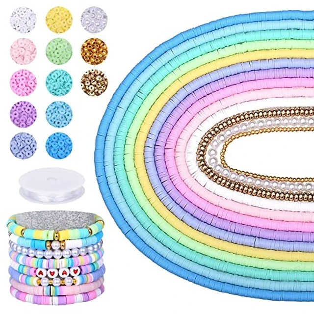 Alt view image 2 of 5 - 3750PCS Clay Beads for Bracelets Making Polymer Clay Beads Kit with Pearl Beads Spacer Beads, Disc Heishi Beads Set for Jewelry Making Necklace Bracelet Earrings Finding, Macaroon Colors Mixed