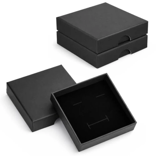 Alt view image 2 of 2 - 2 Pack Jewelry Gift Boxes, Square Small Gifts Boxes with Lids, 3.15x3.15x0.6 Inch Cardboard Jewelry Box for Bracelets Earrings Necklaces Jewelrys Gift (Black)