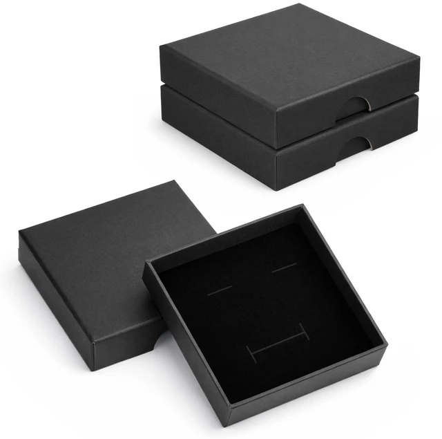 Main image of 2 Pack Jewelry Gift Boxes, Square Small Gifts Boxes with Lids, 3.15x3.15x0.6 Inch Cardboard Jewelry Box for Bracelets Earrings Necklaces Jewelrys Gift (Black)