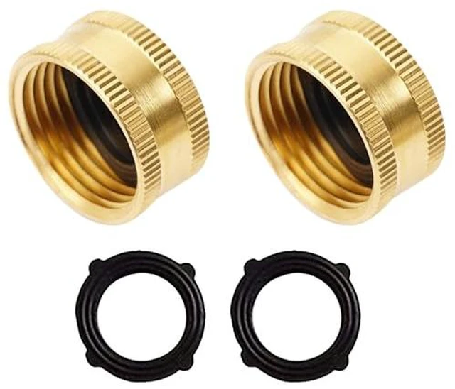 Alt view image 2 of 2 - Brass Garden Hose End Caps, 2 Pack 3/4" Female End Cap, Garden Hose End Caps with 2 Washers