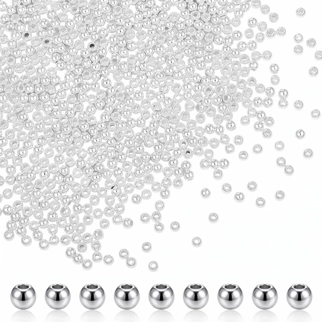 Main image of 2000pcs 3mm Silver Round Spacer Beads Smooth for Jewelry Making | ABS Spacer Beads Silver Plated Loose Connector Beads Seamless Ball Beads DIY Necklace Layered Bracelet Craft Supplies