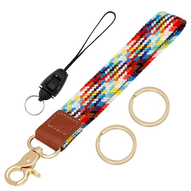 Alt view image 2 of 2 - Stretchy Key Chain, Keychain Wristlet, Key Chain Ring, Hands-Free Elastic Wristlet Lanyard for Women Men Car Keys ID Badges Card Wallet Phone(Rainbow)
