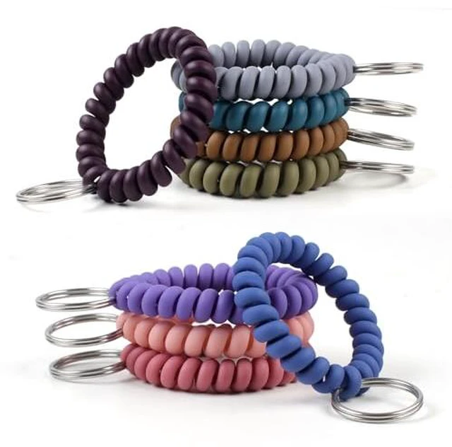 Alt view image 2 of 5 - 9 Colors Wrist Keychain, Key Chain Wristlet Retractable Spiral Coil, Key Wristlet Wrist Strap Coil Key Chain, Spiral Key Ring Bracelet for Sauna, Outdoor, Sports