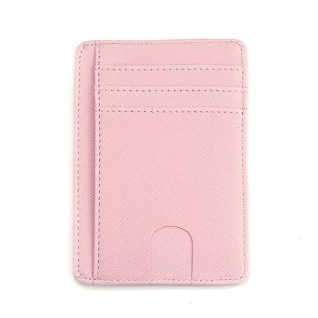 Alt view image 2 of 4 - Slim Minimalist Front Pocket RFID Blocking Leather Wallets for Men Women Medium Size (Cross pattern Pink)