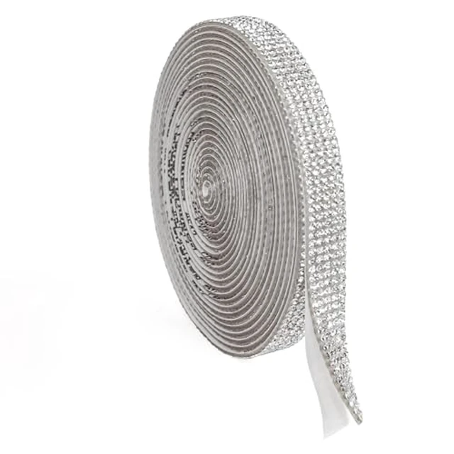 Alt view image 3 of 5 - 0.4 in Sparkling Rhinestone Ribbon for Crafts - Self Adhesive Crystal Strips, Rhinestone Stickers, Glitter Tape - Versatile Rhinestone Trim for DIY Projects and Decorations (1 Yard, Silver)